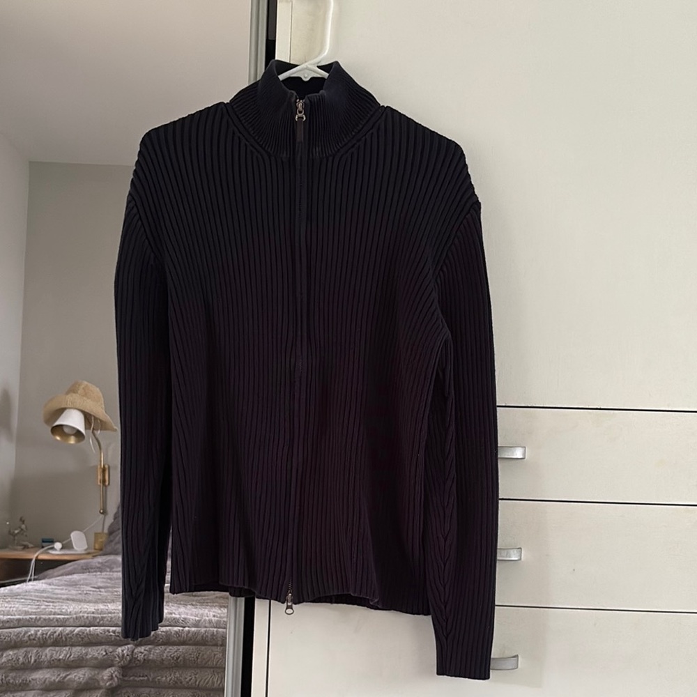 J Crew Navy Ribbed Zip-Up Sweater